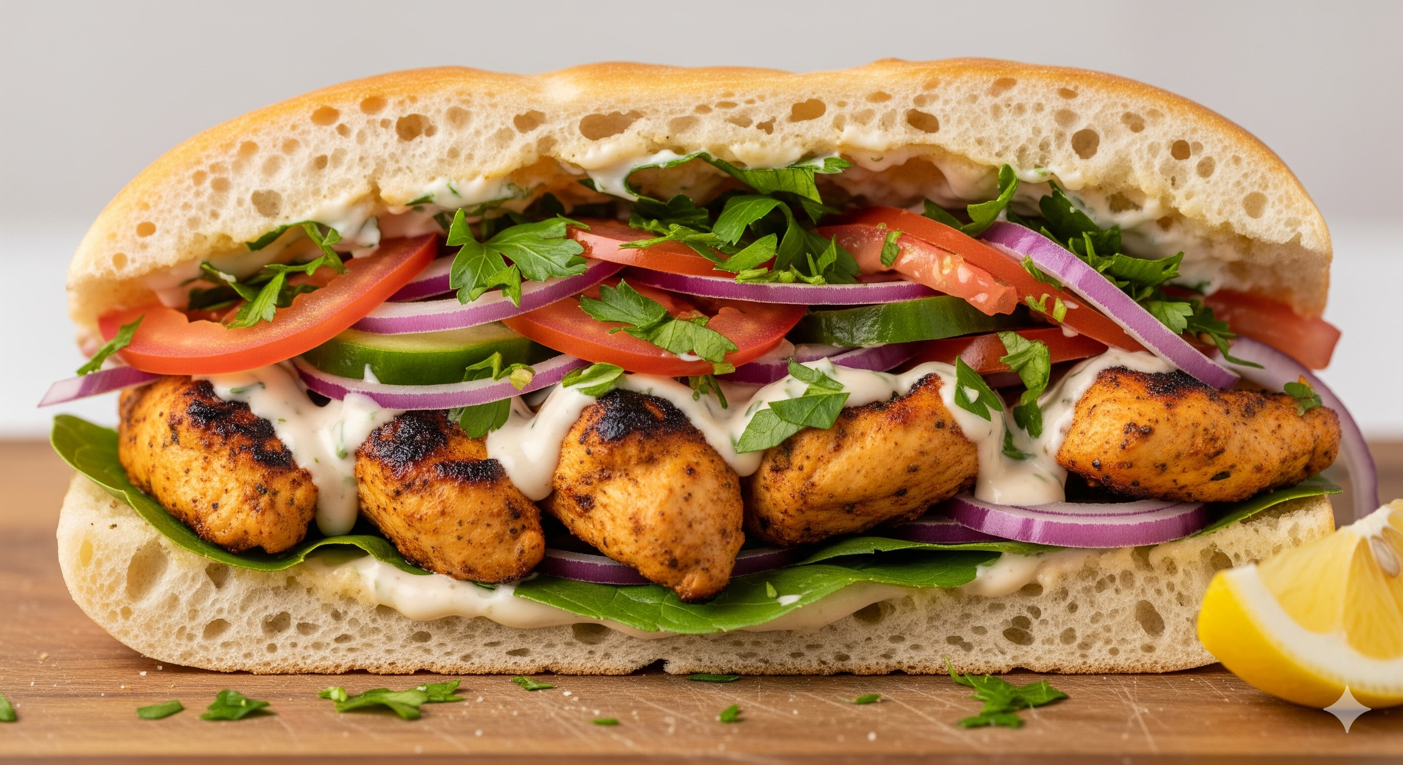 Halal Chicken Shish Sandwich on a long bun